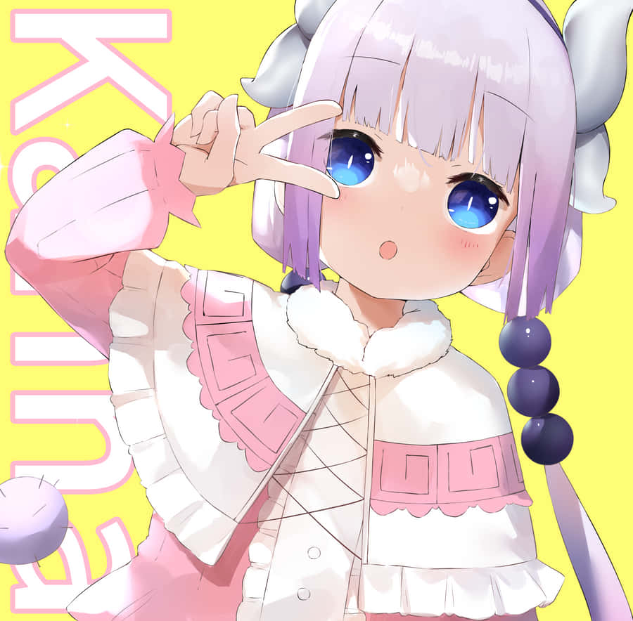 A Girl With Blue Hair And Pink Eyes Is Holding A Peace Sign Wallpaper