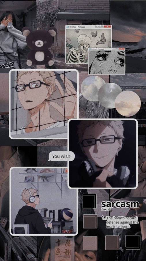 A Gothic Mood Board Featuring Kei Tsukishima Wallpaper