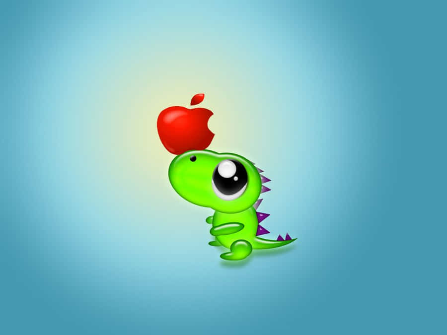 A Green Dinosaur Holding An Apple Wallpaper