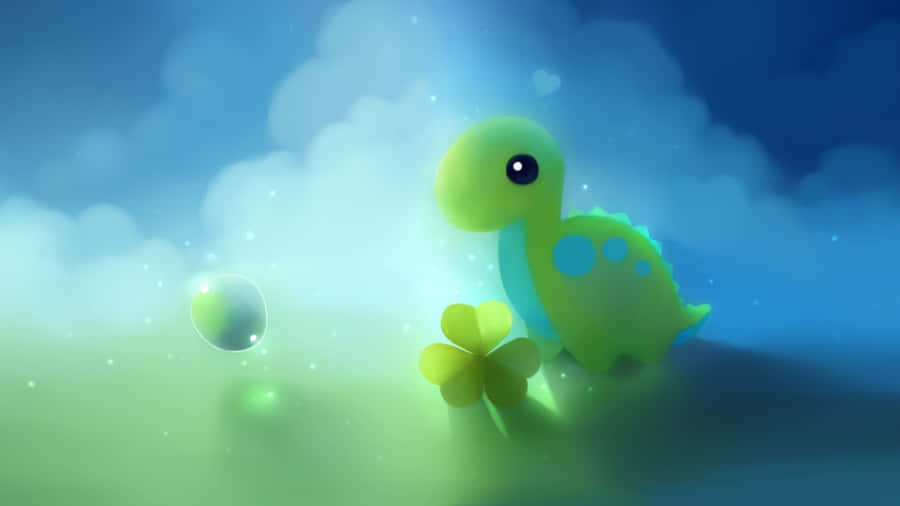 A Green Dinosaur Is Sitting In The Grass Wallpaper