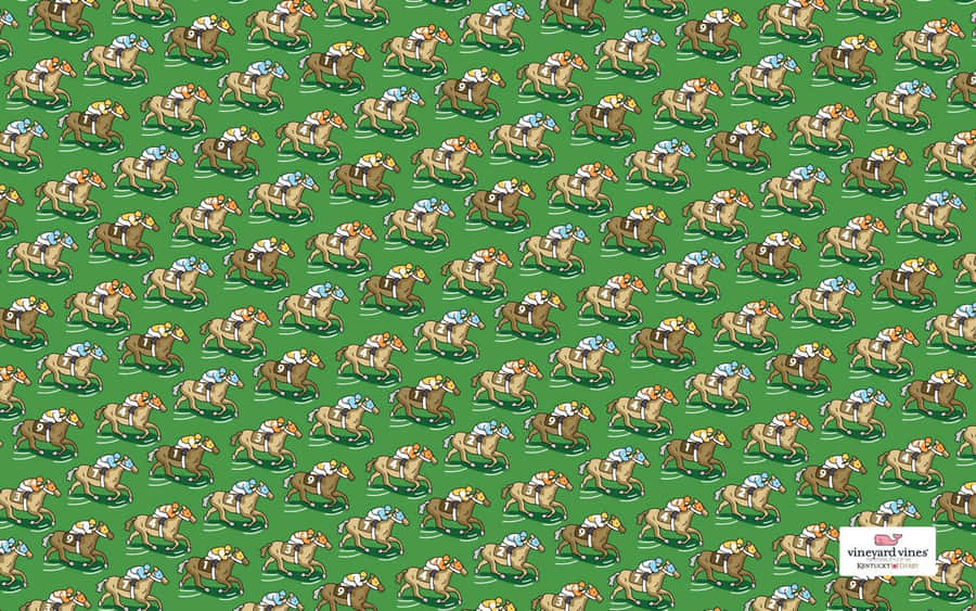 A Green Fabric With A Pattern Of Horses And People Wallpaper