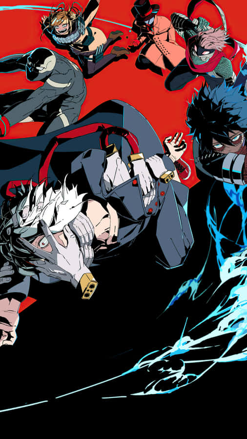 A Group Of Anime Characters Are Fighting In The Air Wallpaper