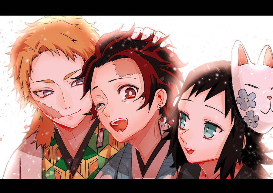 A Group Of Anime Characters With Their Faces Painted Wallpaper