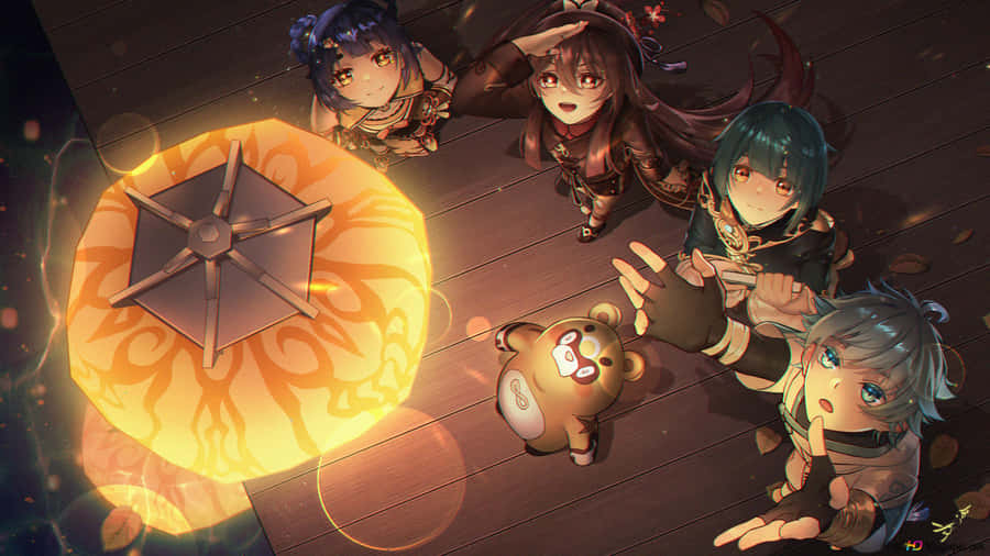 A Group Of People Are Sitting On A Wooden Deck Wallpaper