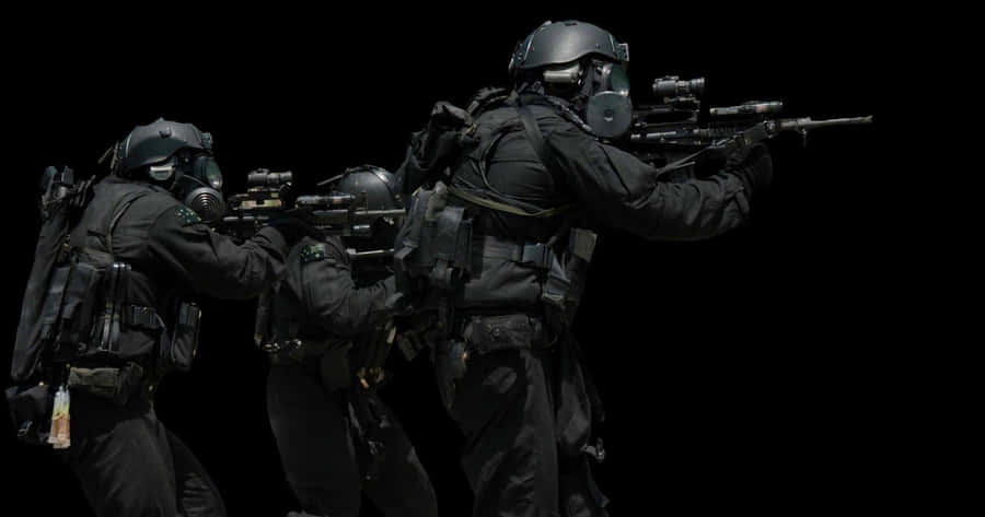 A Group Of Soldiers In Black Uniforms Are Holding Guns Wallpaper