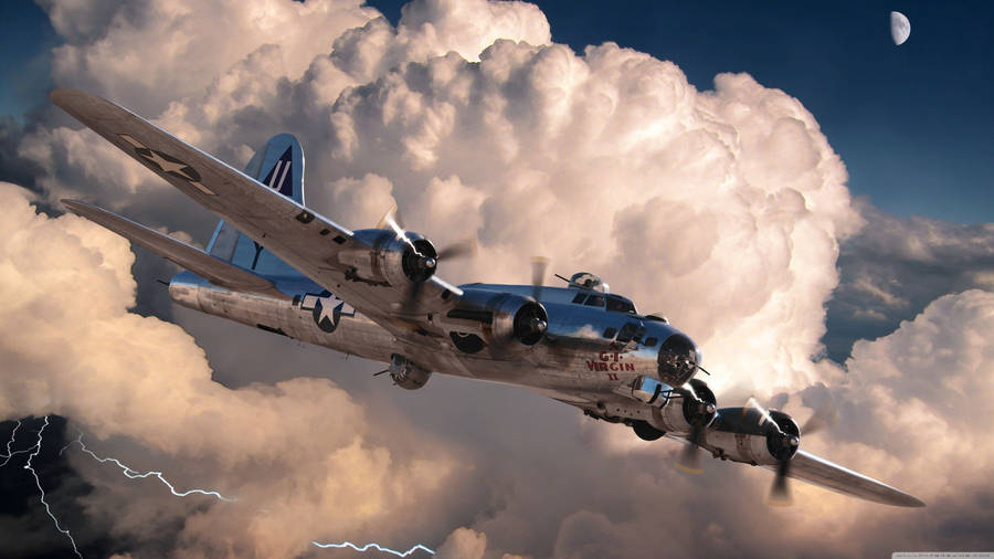 A Large Airplane Flying Through The Clouds Wallpaper