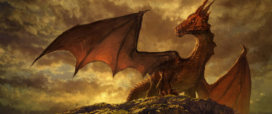 A Magnificent Green And Gold Dragon Rising Wallpaper