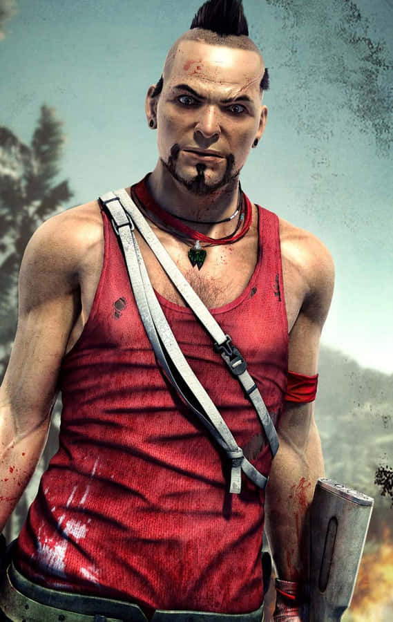 A Man In A Red Shirt Holding A Gun Wallpaper