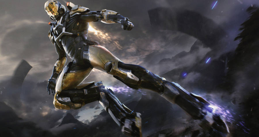 A Man In A Suit Is Flying Through The Air Wallpaper