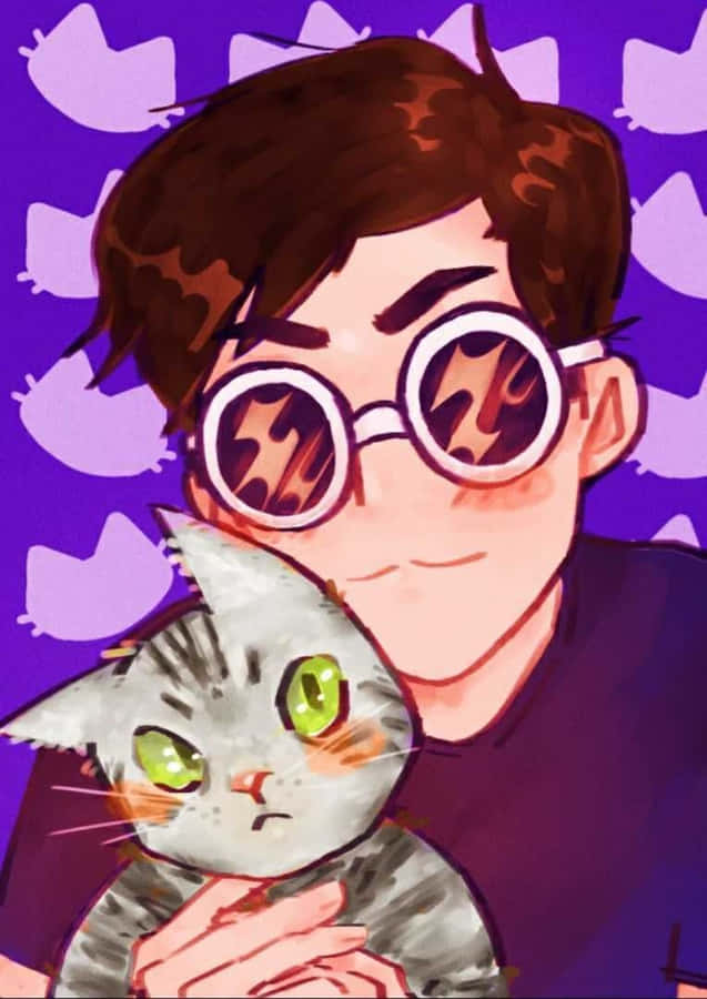 A Man In Glasses Holding A Cat Wallpaper