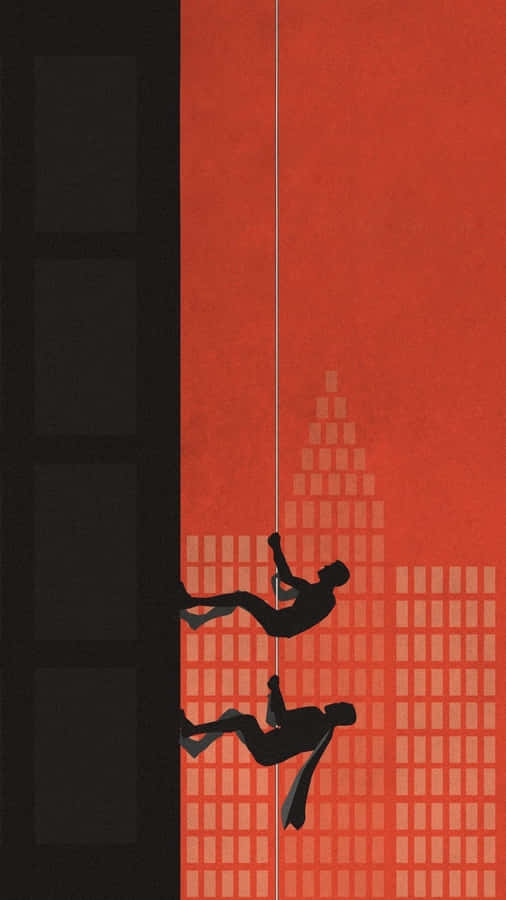 A Man Is Hanging From A Rope In A City Wallpaper