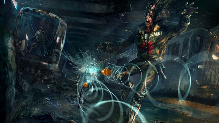 A Man Is Running Through A Tunnel With A Gun Wallpaper