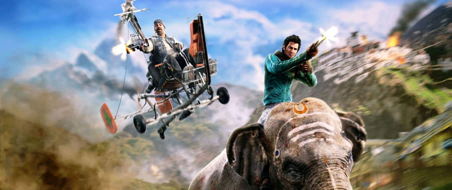 A Man Riding An Elephant With A Plane Wallpaper