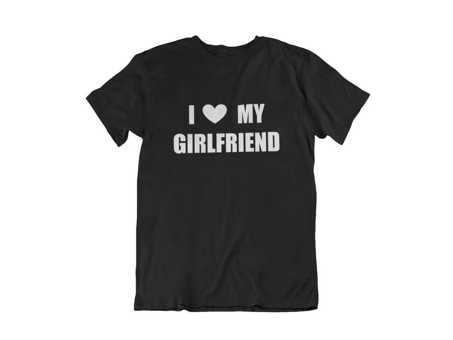 A Man Wearing A Black Shirt With A Loving Declaration To His Girlfriend. Wallpaper