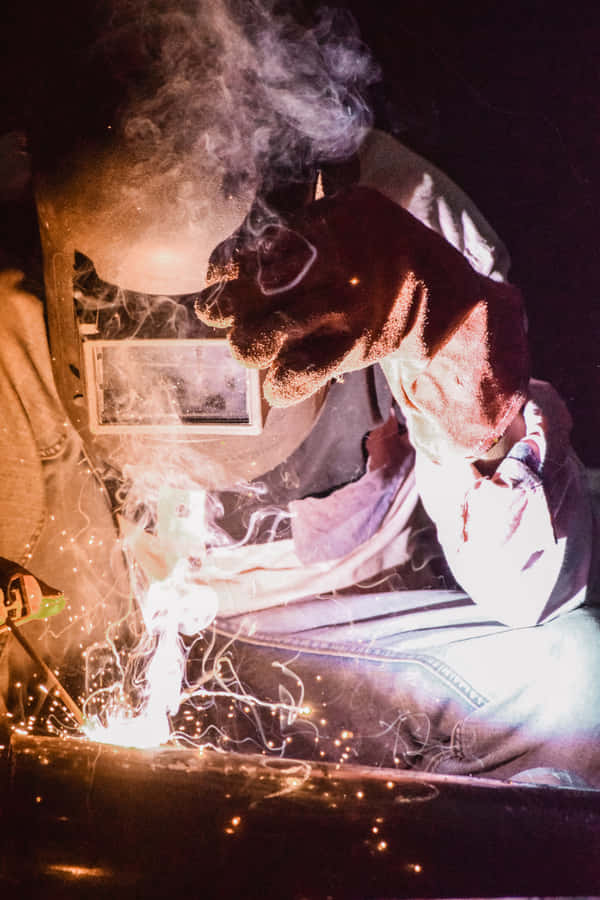 A Man Welding On A Car At Night Wallpaper