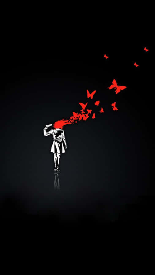 A Man With A Red Head And Red Wings Flying In The Dark Wallpaper