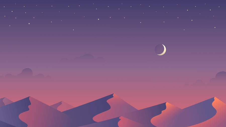 A Mountain Landscape With A Crescent And Stars Wallpaper