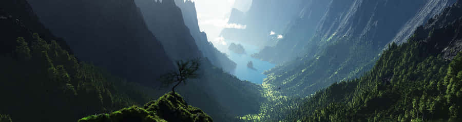 A Mountain With Trees And A Lake In The Background Wallpaper