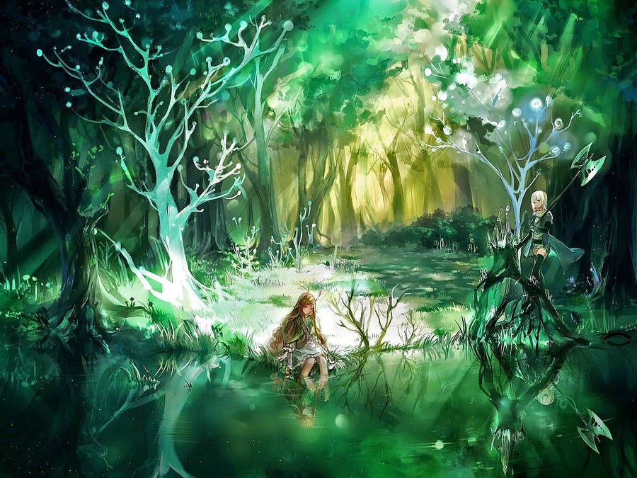 A Mystical Journey - Woman In The Enchanted Forest Wallpaper