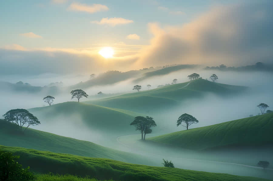A Natural View Of Foggy Hill Wallpaper