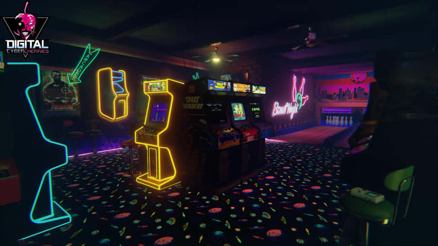 A Neon Neon Room With A Neon Sign Wallpaper