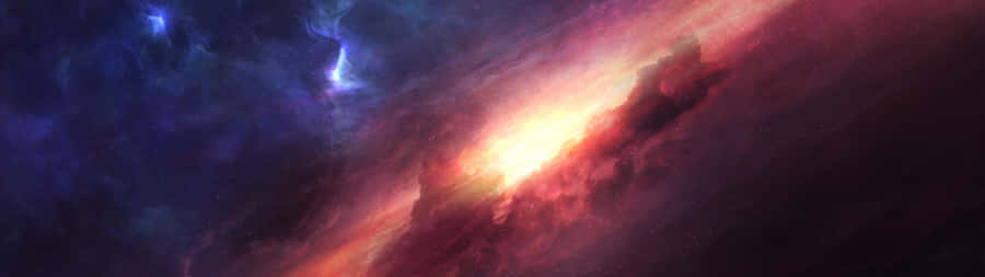 A Painting Of A Spaceship In Space Wallpaper