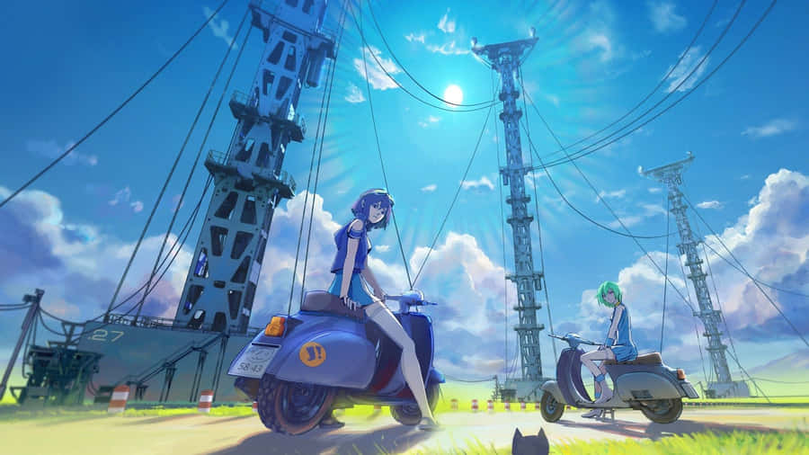 A Pastel-hued Anime Character Looking Up To The Sky. Wallpaper