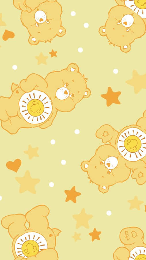 A Pattern Of Teddy Bears With Stars On A Green Background Wallpaper