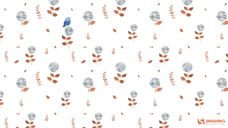 A Pattern With A Blue Bird And Leaves Wallpaper