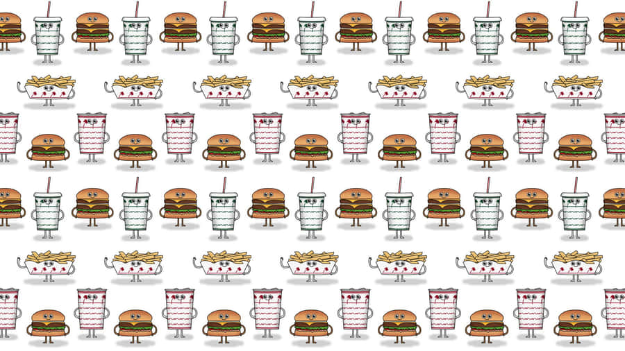 A Pattern With Cartoon Characters And Burgers Wallpaper