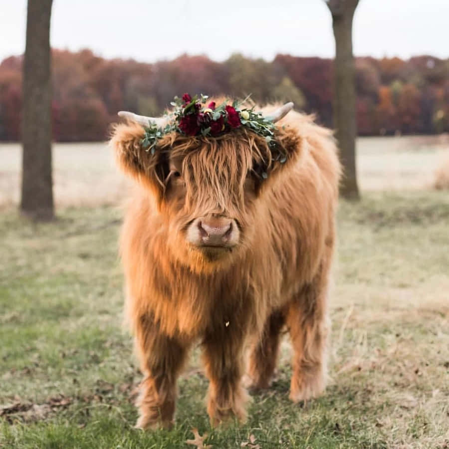 A Peaceful Cow Enjoying A Lush Meadow Wallpaper