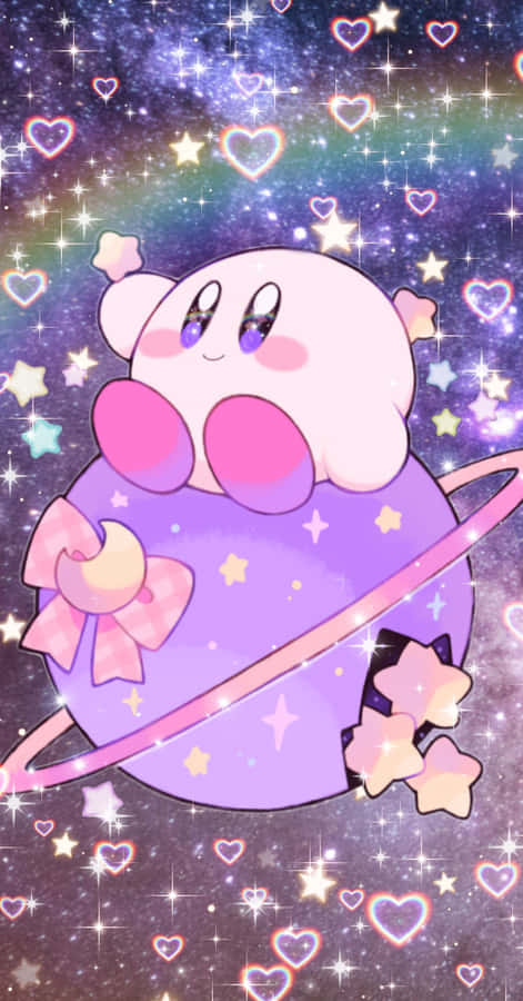 A Pink And Purple Kitty Sitting On A Starry Background Wallpaper