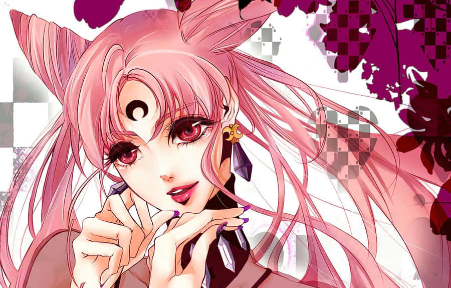 A Pink Anime Girl With Long Hair And Pink Eyes Wallpaper