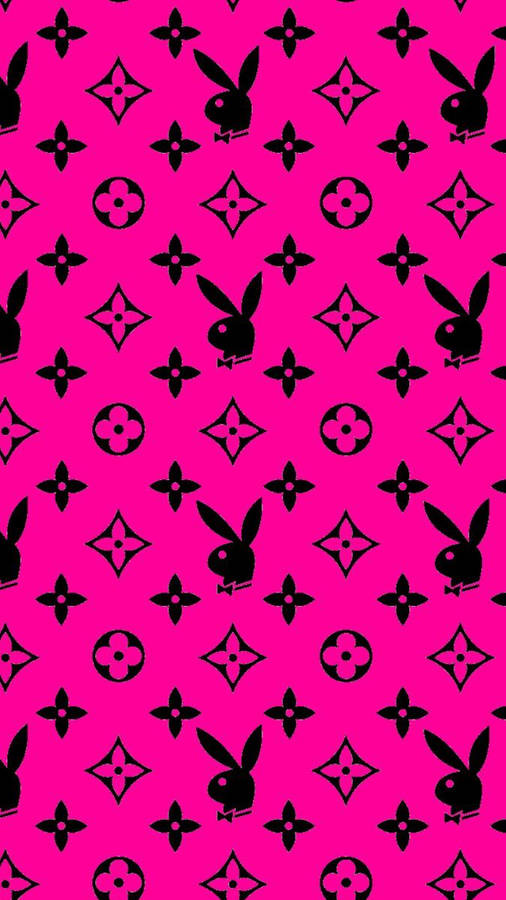A Pink Background With Black Bunny Silhouettes Wallpaper