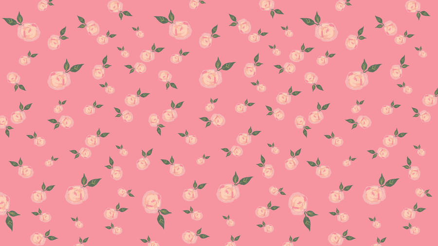 A Pink Floral Pattern With Leaves Wallpaper