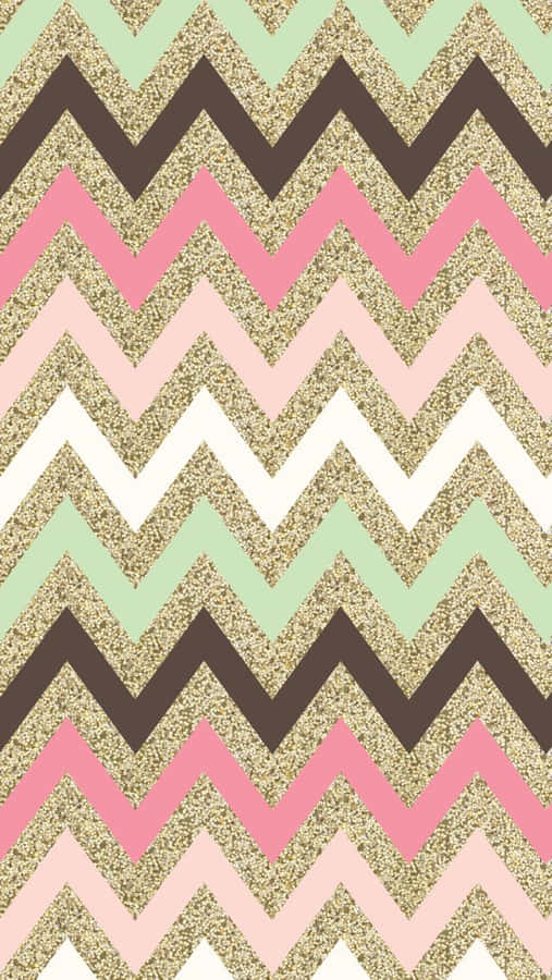 A Pink, Green And Brown Chevron Wallpaper Wallpaper