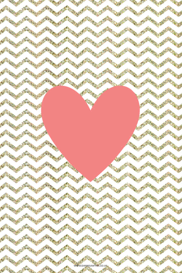 A Pink Heart On A Gold Chevron Background Wallpaper