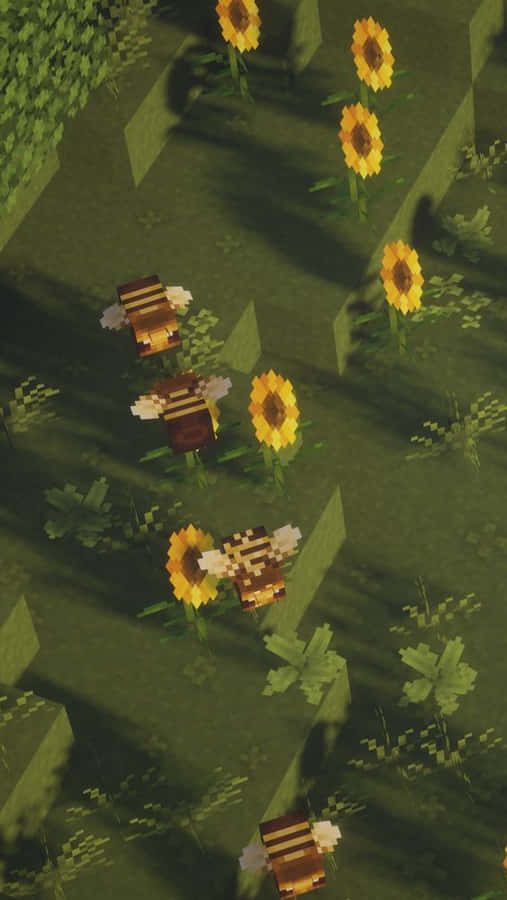 A Pixelated Image Of A Field With Sunflowers Wallpaper
