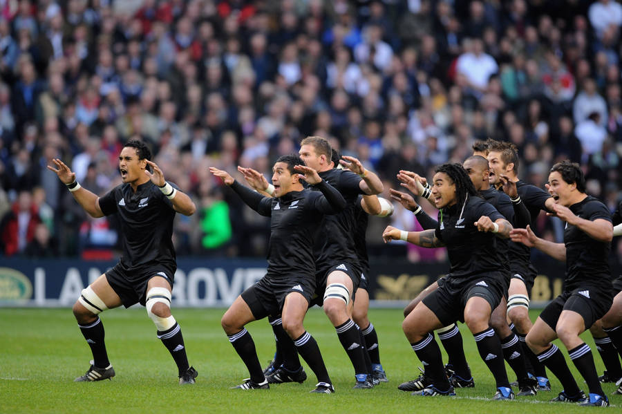 A Powerful Moment With The All Blacks Nz Rugby Team Wallpaper