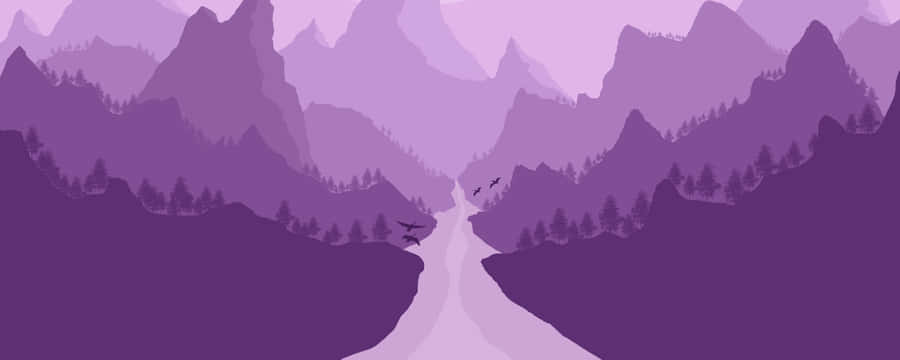 A Purple Mountain Landscape With A River Wallpaper