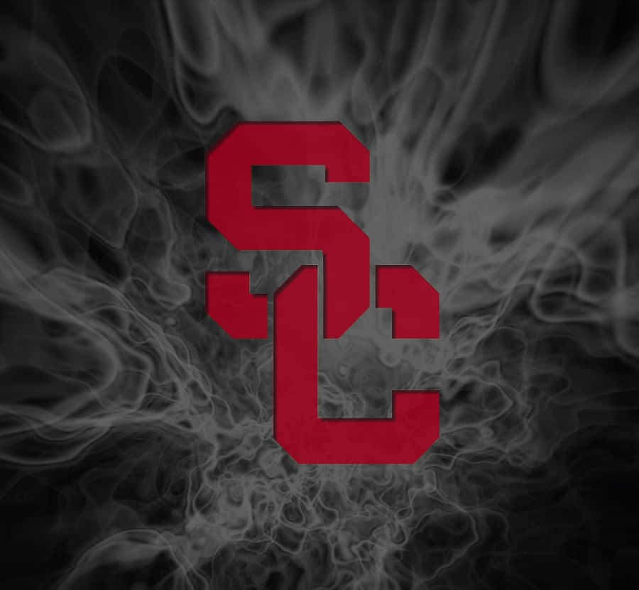 A Red And Black Logo With Smoke In The Background Wallpaper