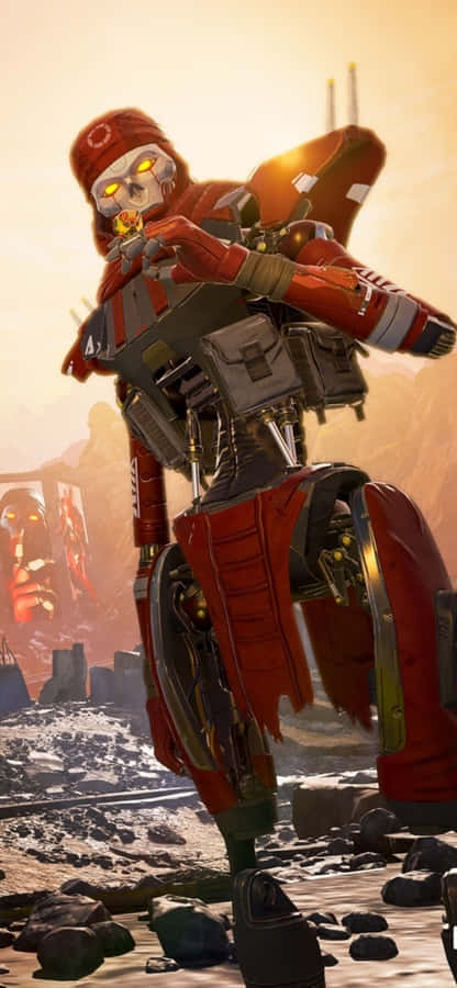 A Red Robot Is Standing On A Rock Wallpaper