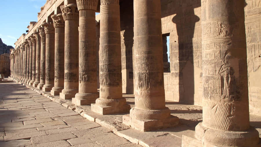 A Row Of Columns With Carvings On Them Wallpaper