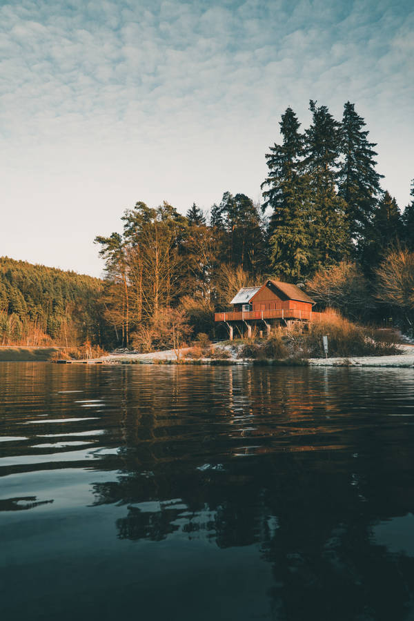 A Serene View In The Lake Forest House Wallpaper