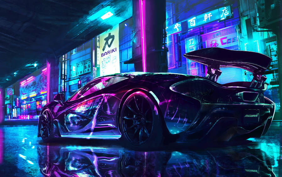 A Shiny Sports Car Sitting In A Garage Wallpaper