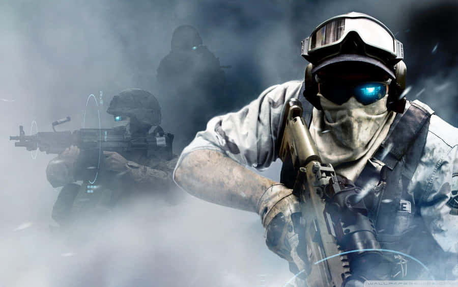 A Soldier Is Holding A Gun In The Air Wallpaper