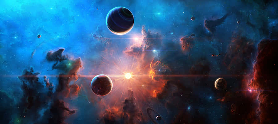 A Space Scene With Planets And Stars Wallpaper