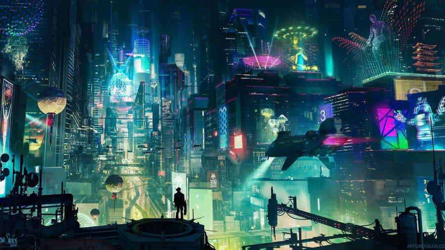 A Stunning Vision Of A Cyberpunk Night City Wallpaper