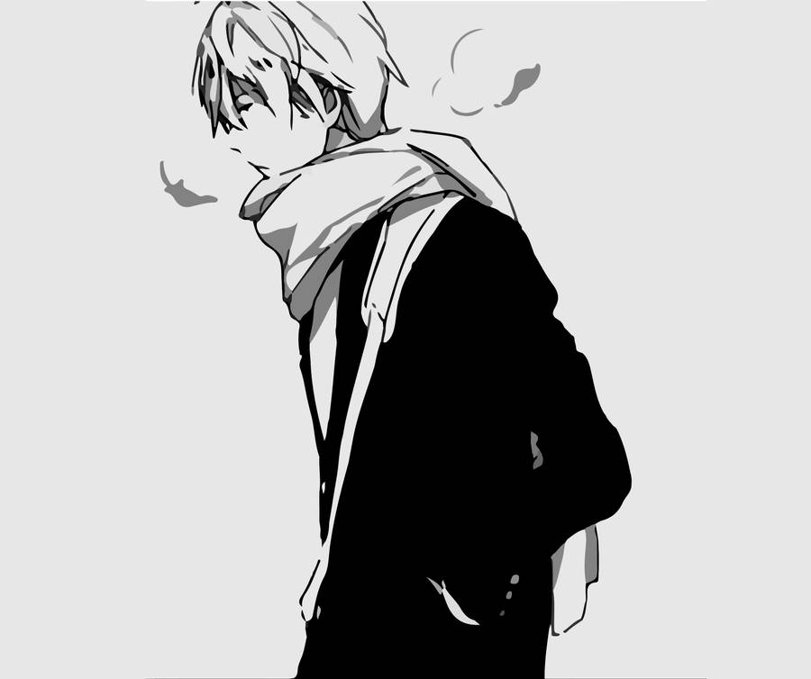 A Stylish Black And White Anime Boy, Standing Tall With Confidence Wallpaper