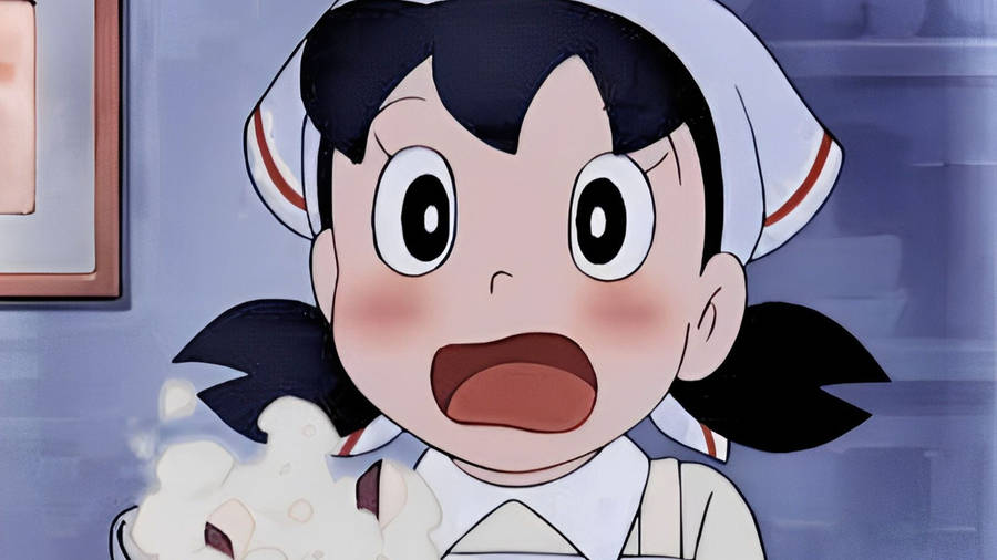 A Surprised Shizuka From Doraemon At Work Wallpaper